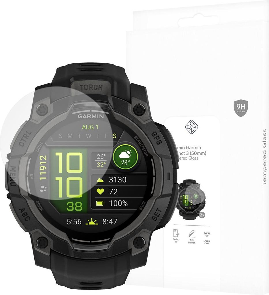 Schutzfolie Garmin Garmin Garmin Instinct 3 (50mm) - Panzerglas - Cazy - Transparant