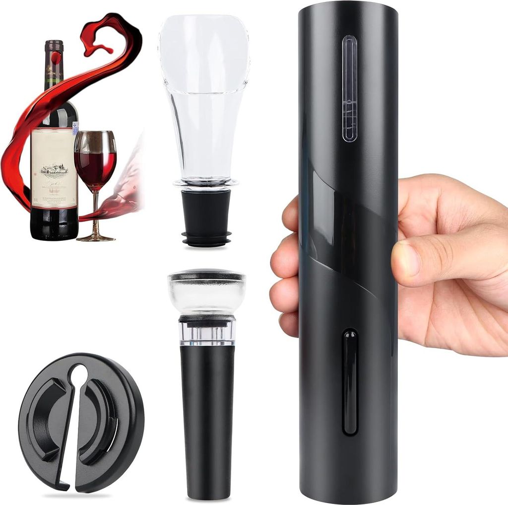 Elektrische Weinflaschenöffner-Set - 4-in-1 automatischer Korkenzieher - Folienabschneider - Vakuum-Weinschluss - Weinausgießer