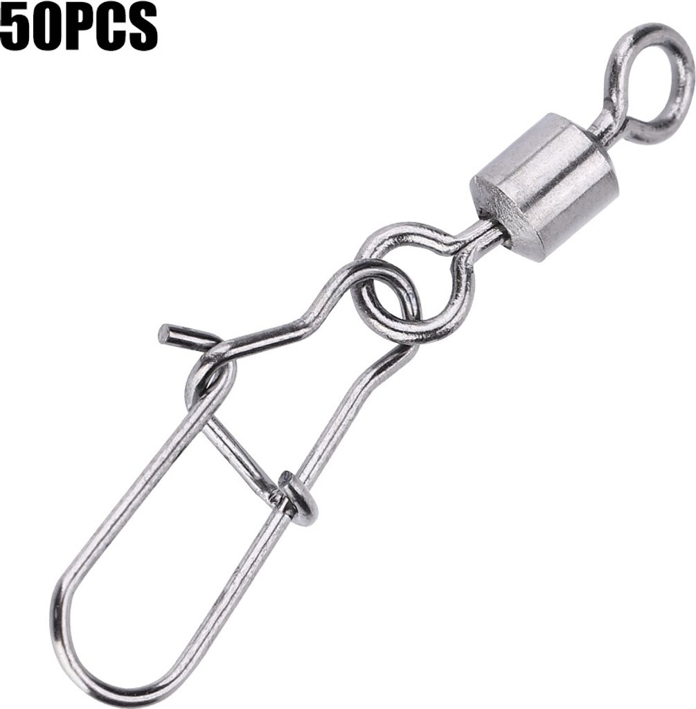 Angeln Wirbelkarabiner, 50 Stück Edelstahl Knotenlosverbinder, 2# Kugellager Wirbel Set, Angelgeräte Zubehör (2#)