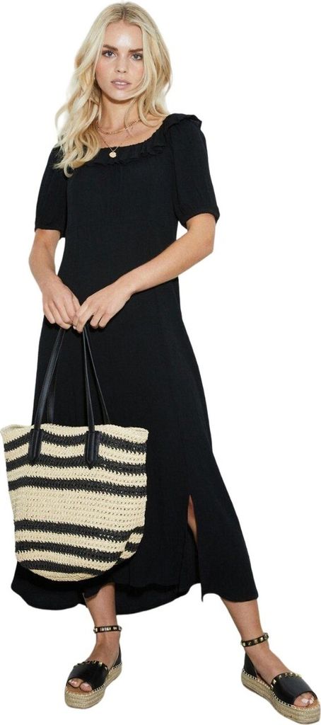 Dorothy Perkins - Midikleid Rüschenhals für Damen DP5188 (36 DE) (Schwarz)