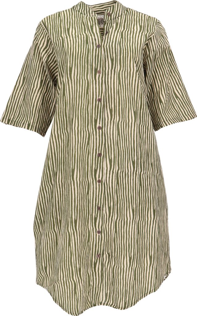 Boho Hemdkleid, Lange Gestreifte Tunika - Grün, Damen, Baumwolle, Größe: S