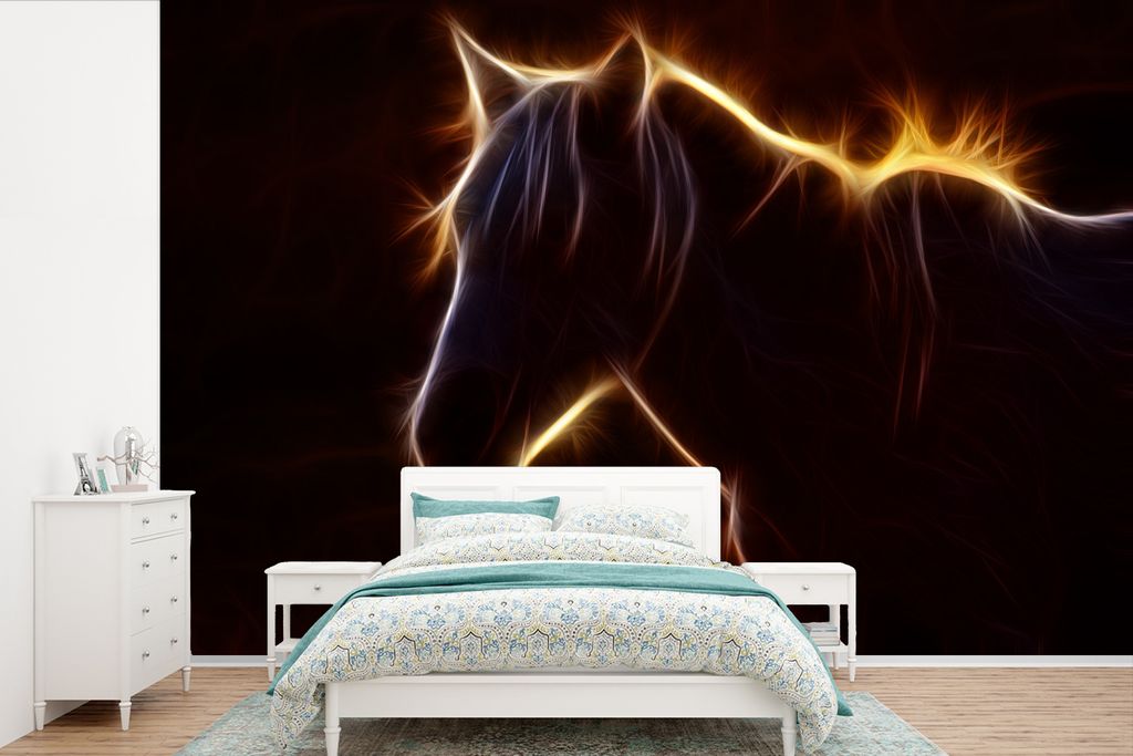 MuchoWow Fototapete für Wohnzimmer oder Schlafzimmer Wandtapete Vinyl Motivtapete Pferd - Kontur - Leicht - 420x280 cm - Zimmer für Kinder
