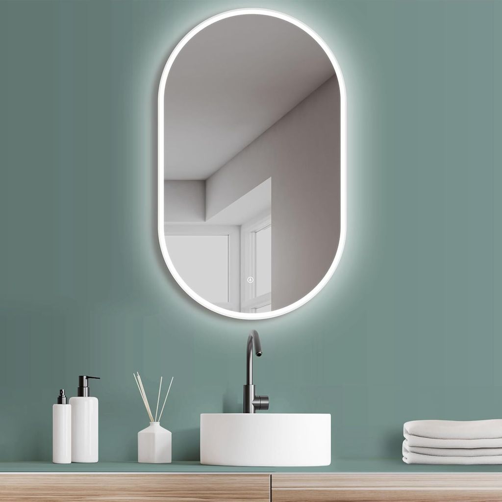 HOKO LED Ovalspiegel mit Metallrahmen 45x75 cm Warmweiß & Kaltweiß Badezimmer & Flur Touch-Sensor & Memory-Funktion