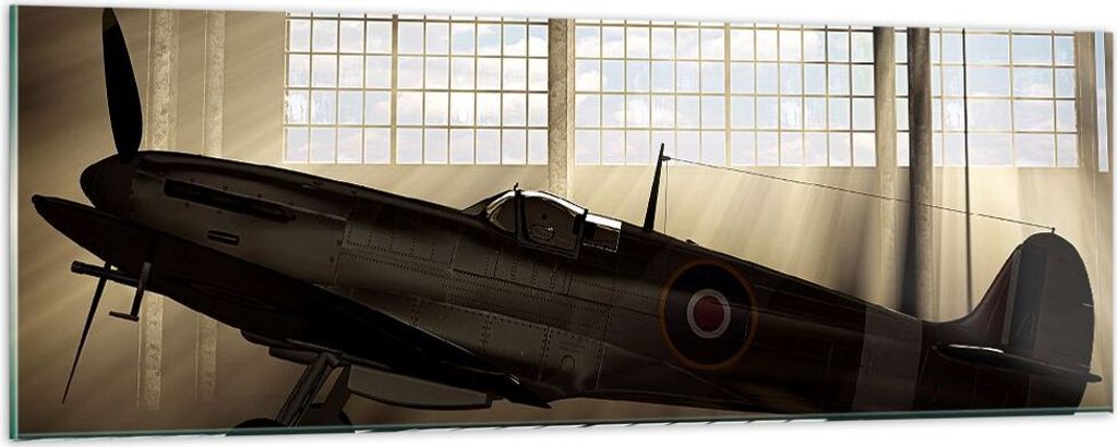 Bilder auf glas - Airplain Hangar Flug historisch - 90x30cm - Glasbilder - Wandbilder - Kunstdruck - zum Aufhängen bereit - Wanddekoration aus Gla...