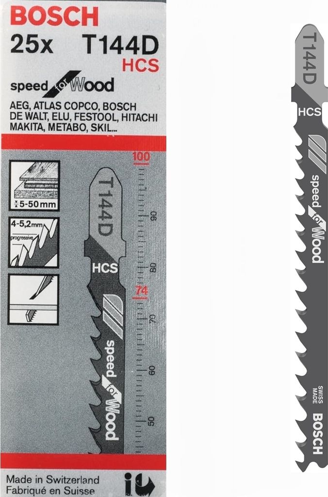 Bosch 25x T144D Speed for Wood Stichsägeblatt für Weichholz, Grobspanplatte, Länge 100 mm