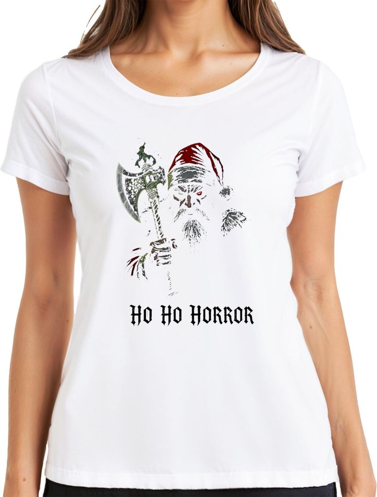 Ho Ho Horror Weihnachtsmann Axt Bart rot düster Halloween Vintage Damen T-Shirt, Weiß, L
