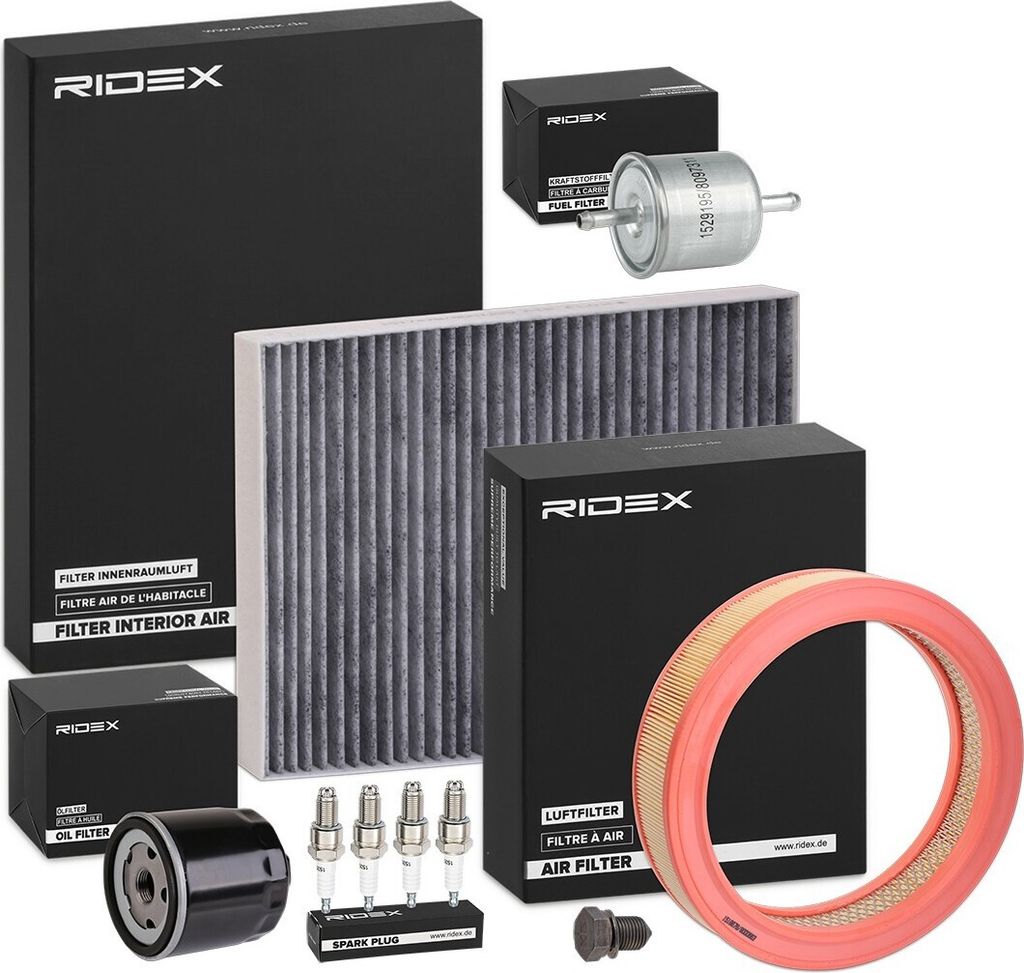 RIDEX Inspektionspaket Filterset für VW Polo Schrägheck (6N1) Caddy II Kastenwagen (9K9A) Polo Classic (6V2) Polo Variant (6V5) Caddy II Kombi (9...