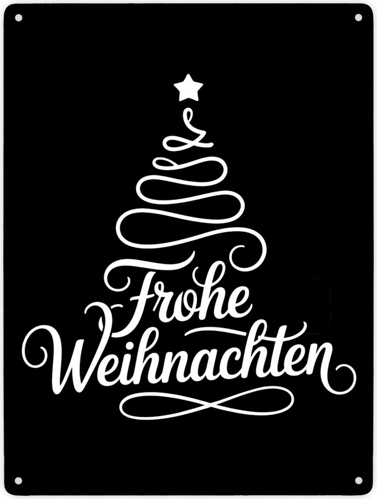 Minimalistischer Weihnachtsbaum Frohe Weihnachten Metallschild XXL in 28x38 cm