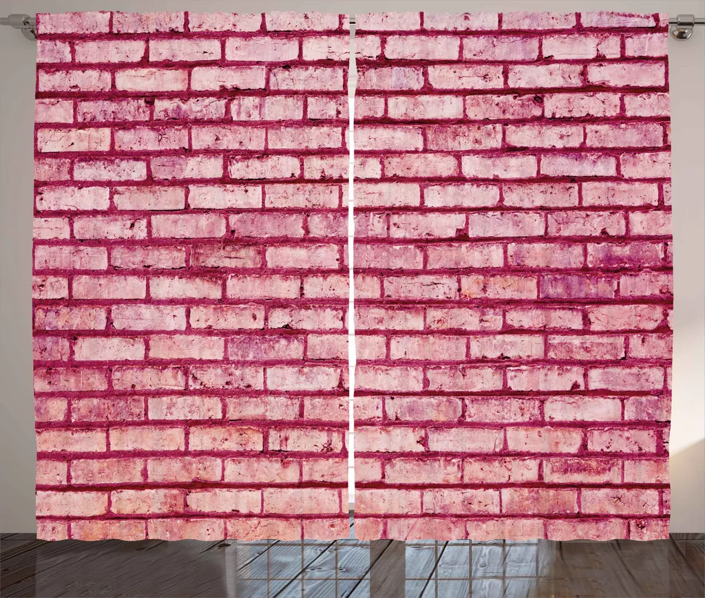 Rideau rustique ABAKUHAUS motif briques anciennes rose magenta 280x225