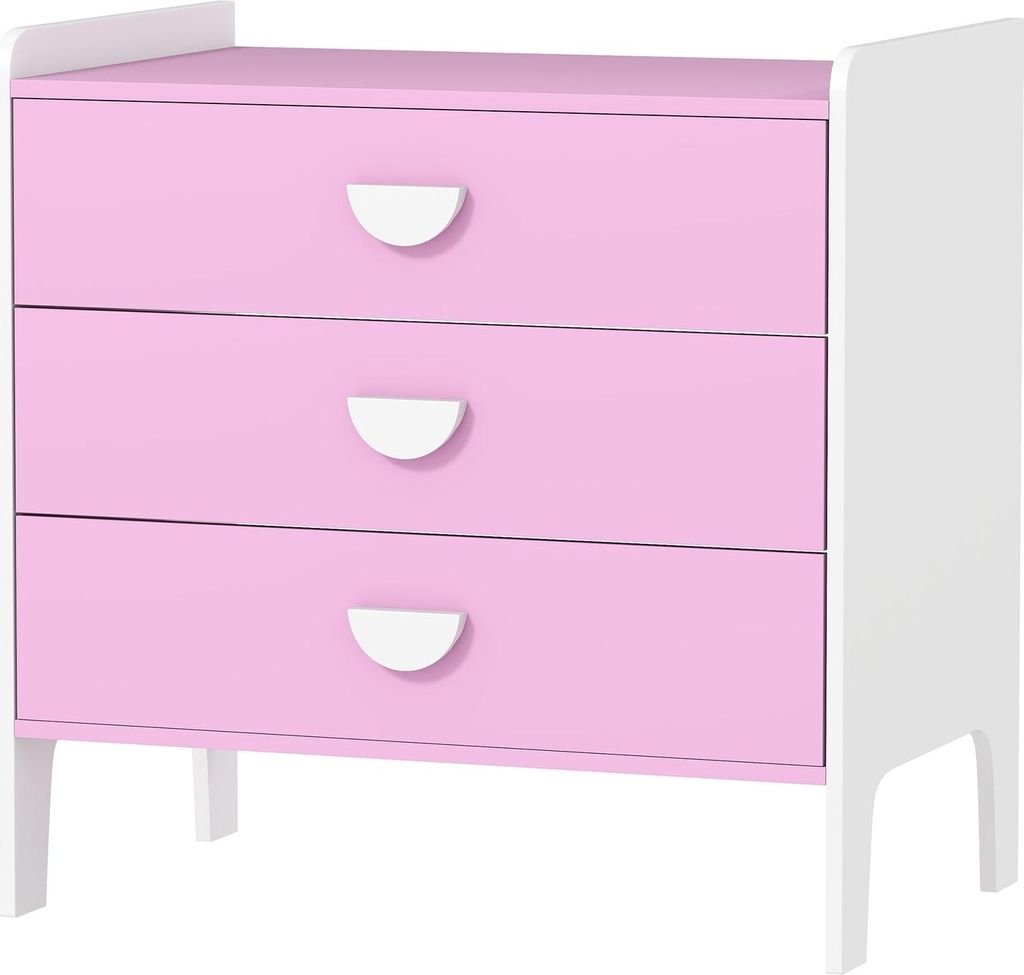Kinderkommode mit 3 Schubladen, MDF, Rosa und Weiß