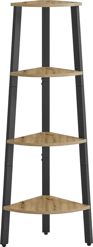 Bibliothèque d'angle 4 étagères bois chêne artisan et métal noir 125cm