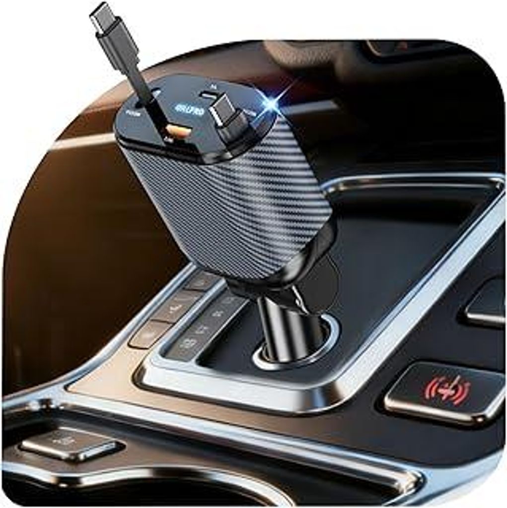 OHLPRO Einziehbares Auto Ladegerät, Autoladegerät Zigarettenanzünder 4 in1, Handy Schnellladegerät Car Charger, Kfz Ladegerät USB C mit 2 Typ-...