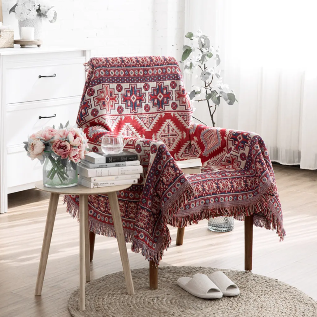 Couverture canapé réversible avec franges boho chic style scandinave - 5