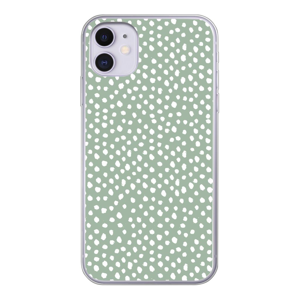 MuchoWow Handyhülle Schutzhülle Hülle für iPhone 11 Polka dots - Grün - Weiß Silikon Softcase Handy Hülle - Handytasche