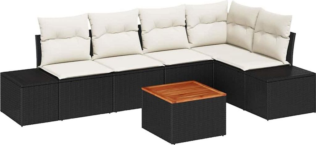Gartensofa-set mit Speicher 6 pcs Schwarz und Creme Poly-Rattan
