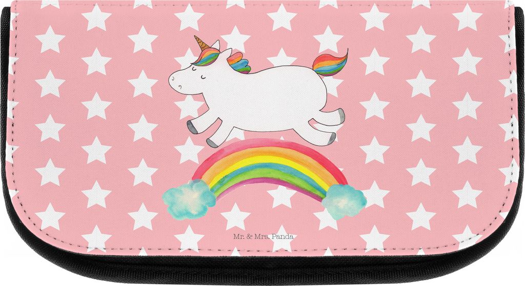 Mr. & Mrs. Panda Organizer Einhorn Regenbogen - Rot Pastell - Geschenk, Glitzer, Make-up, Schminktasche klein, kosmetiktäschchen, Einhornpower, ko...