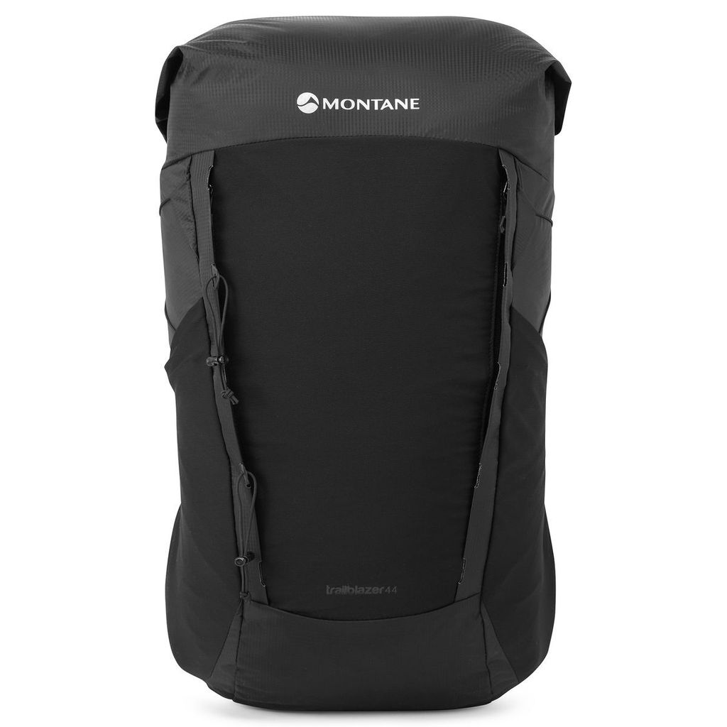 Schwarzer Rucksack "Trailblazer 44" von Montane; geeignet für alpine Aktivitäten.