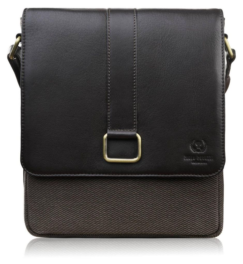 Herren Leder und Baumwolle Leinwand Schulter Brieftasche Paolo Peruzzi AY-01-BR