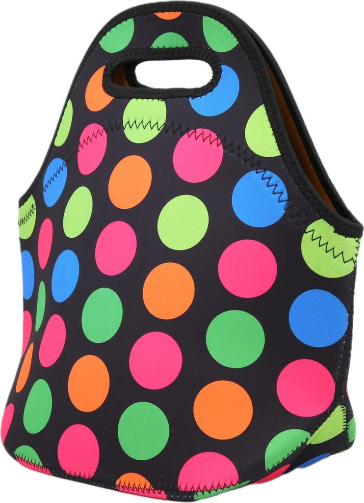Isolierte Thermo-Lunch-Tasche, wasserdichte Neopren-Box-Handtasche für Picknick, Camping, große farbige Punkte