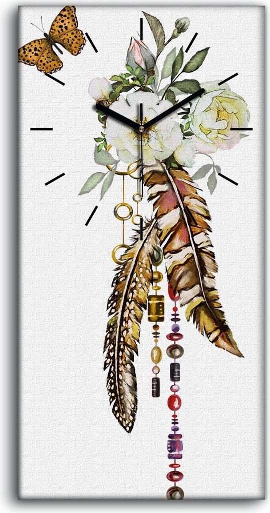 Wanduhr Uhr Wandbild Leinwand Geräuschlos 30x60 Malerei Schlüssele Blumen - schwarze Hände
