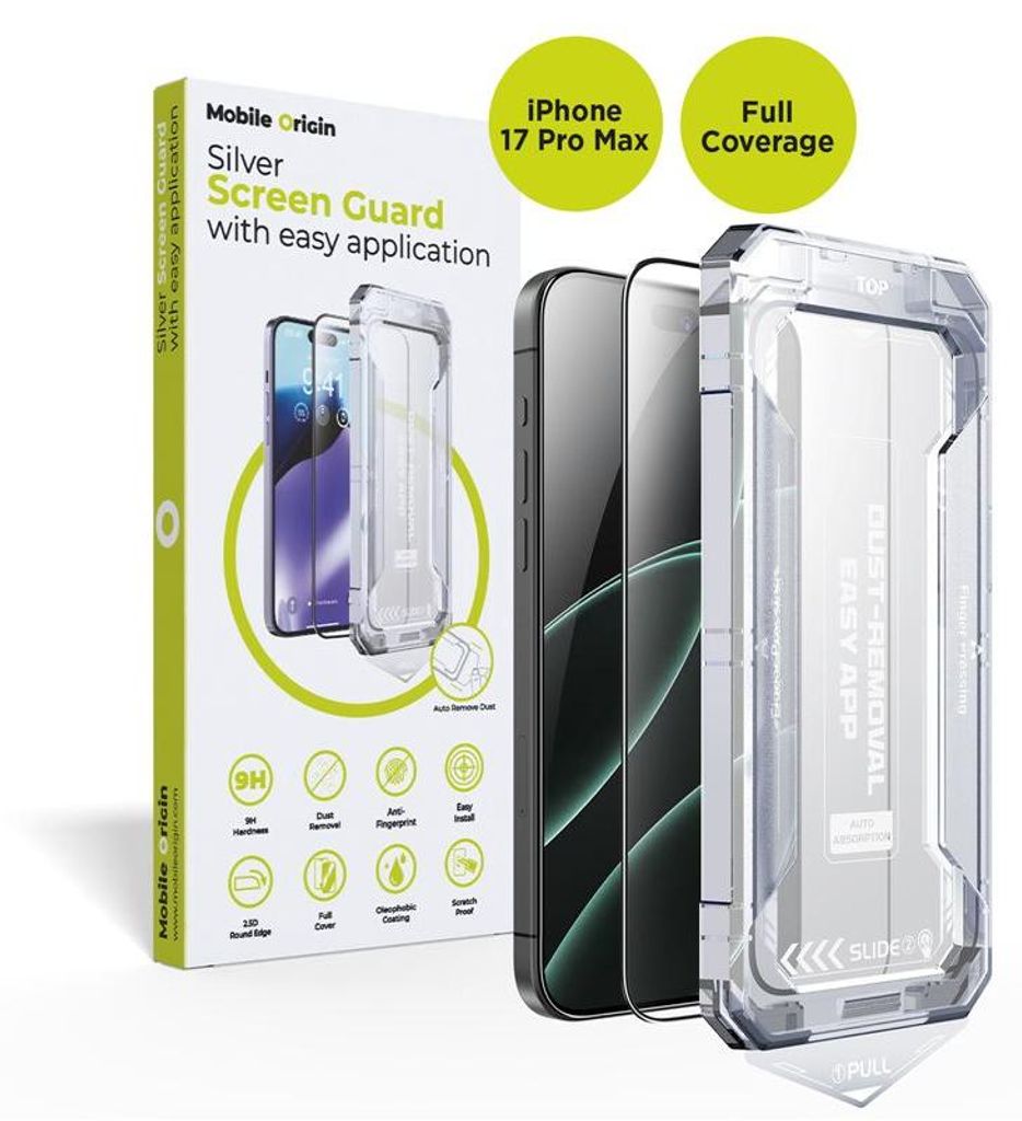 Mobile Origin Silver Screen Guard, Apple, iPhone 17 Pro Max, Kratzresistent, Schlagfest, Fallbeständig, Wasserabweisend, Stoßfest, Transparent, 1...