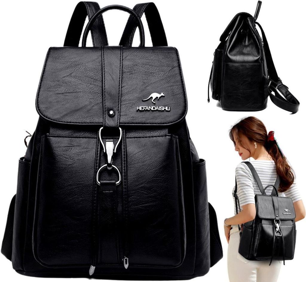 Damenrucksack Schwarz - Eleganz für jeden Tag - Vintage-Design - Komfortabel und vielseitig - Maximale Organisation - Hochwertiges Material - Stil...