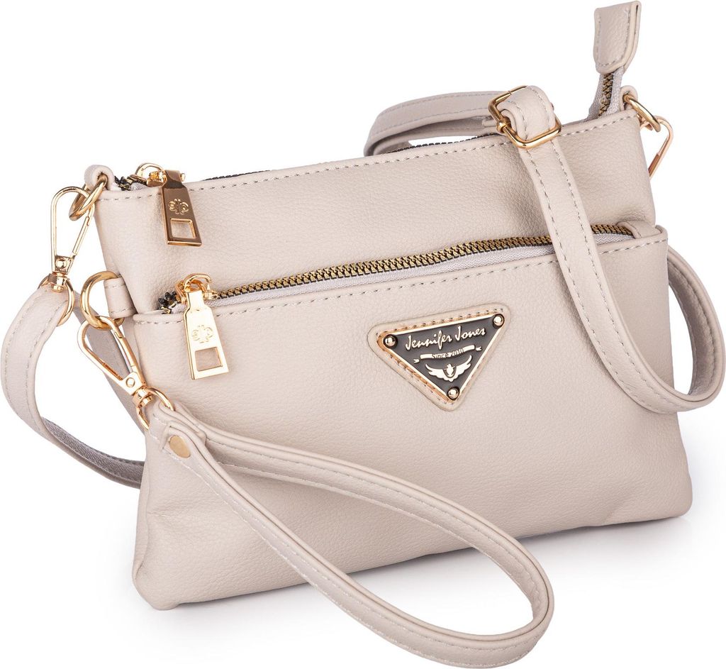 Jennifer Jones Damen Tasche Kleine Abendtasche Umhängetasche Kunstleder Beige