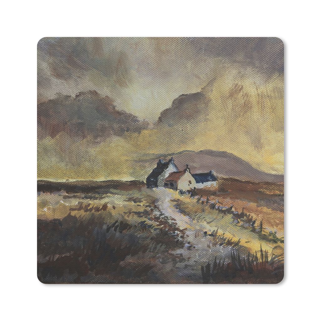 MuchoWow Mauspad Mousepad Kleines Ölgemälde von Schottland 30x30 cm - Mousepads - Maus Mat - Pad - Mausunterlage - Gaming