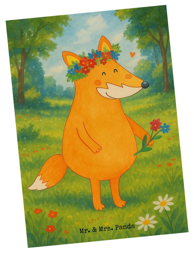 Mr. & Mrs. Panda Postkarte Fuchs Blumen Design - Weiß - Geschenk, Grußkarte, Boho, Blumenliebe, Ansichtskarten, bildkarte, Ich, Ansichtskarte, Po...