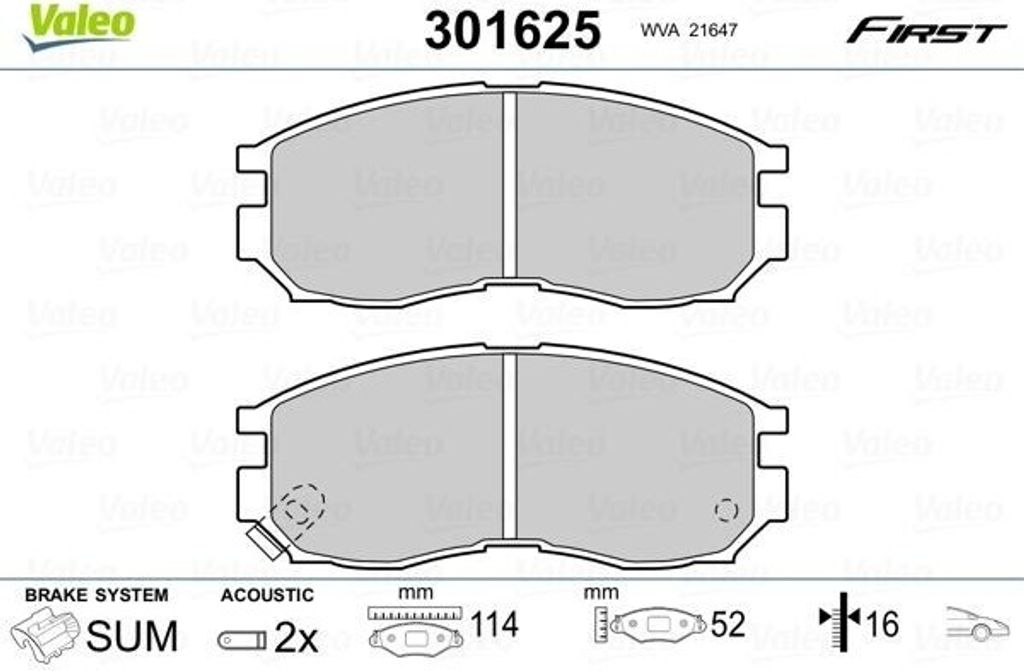 VALEO 301625 - OE 58101M2A01 Bremsbeläge, Vorne für Santamo