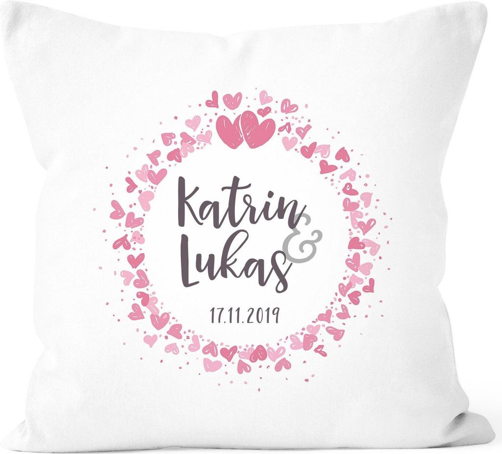 Kissen-Bezug mit eigenem Namen und Datum Kissen-Hülle personalisierte Geschenke Liebe Hochzeit SpecialMe weiß unisize