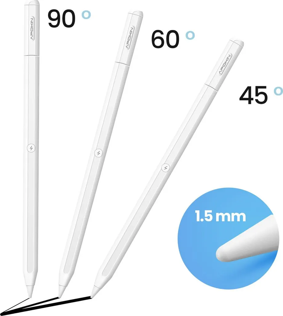 Stylet iPad Pro pour Dessin et Notes : Modèle Apokin Magnétique Blanc