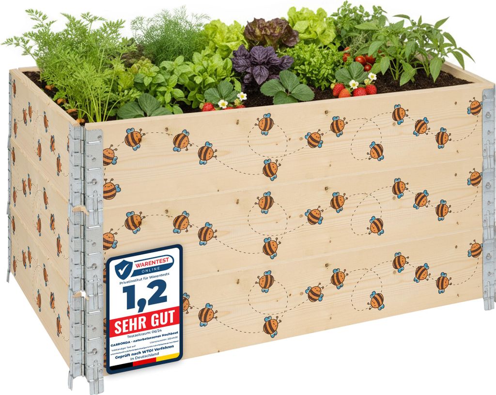 Garronda 3 Stück Holzaufsatzrahmen mit Print – Hochbeete für Pflanzen Blumen Obst Gemüse Holz mit dekorativem Druck Biene