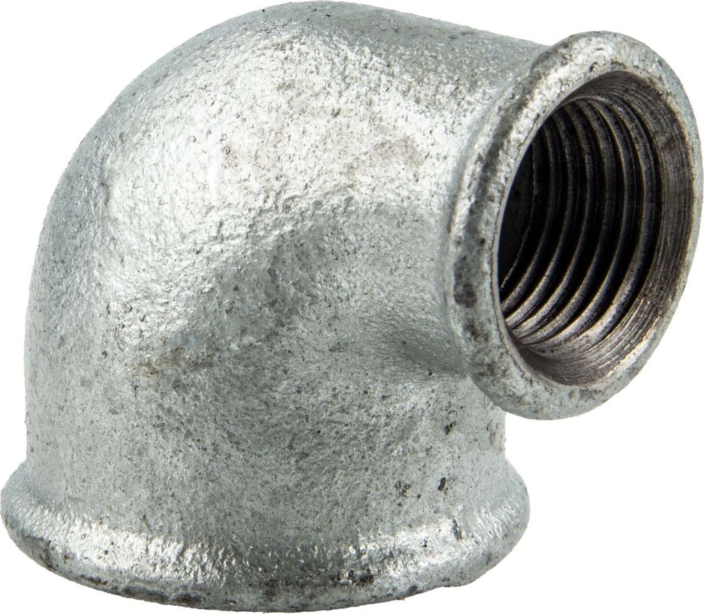 Temperguss-Gewindefitting verzinkt Winkel 90° reduziert, IG x IG 1 x 3/4 Zoll, Typ 90, DVGW