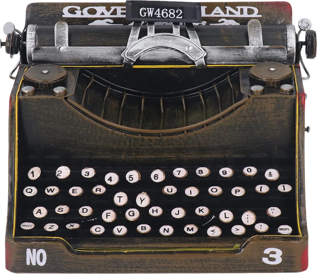 Machine à Écrire Vintage Robuste en Acier Stylisé - Décoration de Luxe