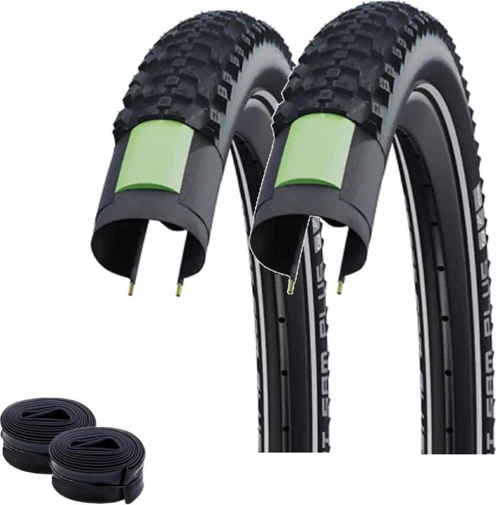 2 x Schwalbe Smart Sam Plus Performance E-50 DD Greenguard Schwarz-Reflex 57-584 (27.5 x 2.25") + 2 x Schwalbe Schläuche SV19 inkl. Reifenheber