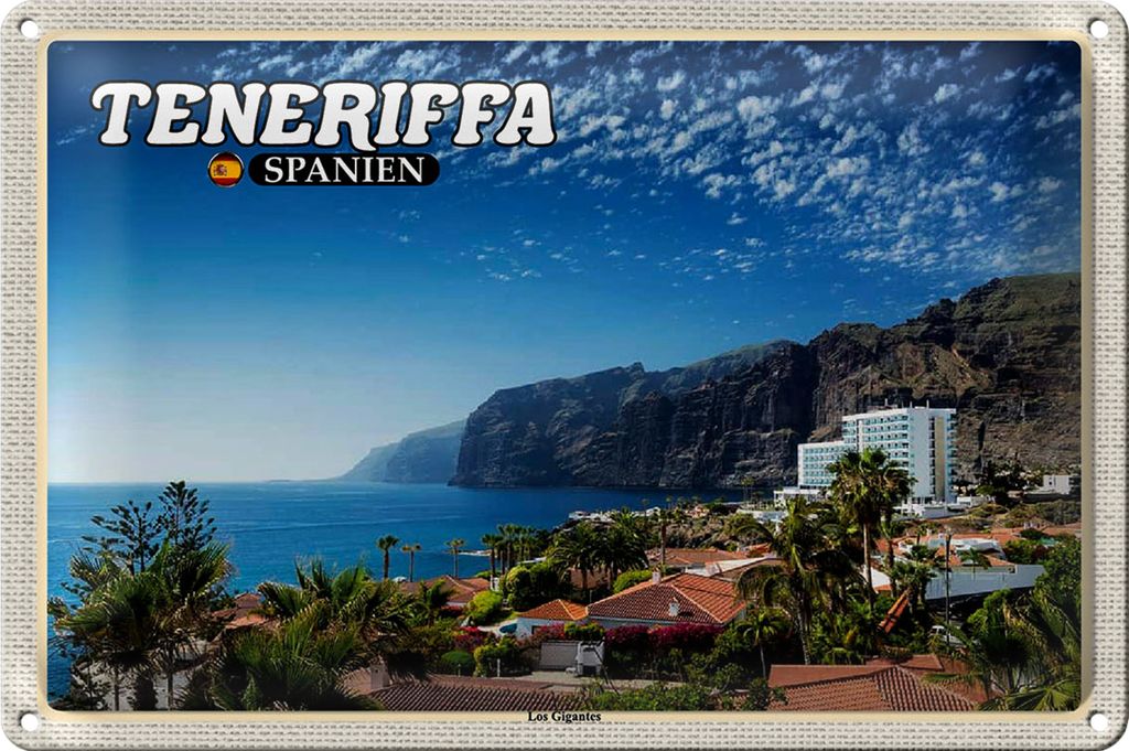 Blechschild Reise 30x20cm Teneriffa Spanien Los Gigantes Steilküste