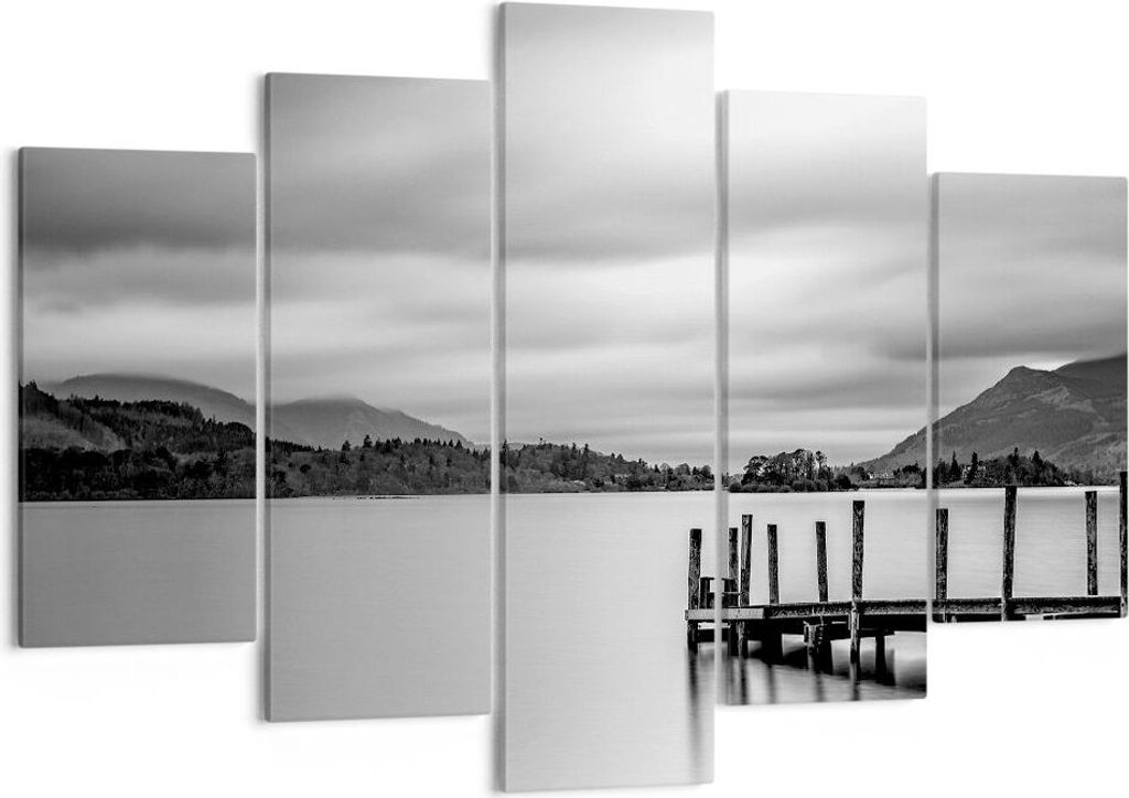 Bild auf Leinwand - Leinwandbild - 5 Teile - Schwarzweiß Landschaft See - 150x100cm - Wand Bild - Wanddeko - Wandbilder - Leinwanddruck - Bilder -...