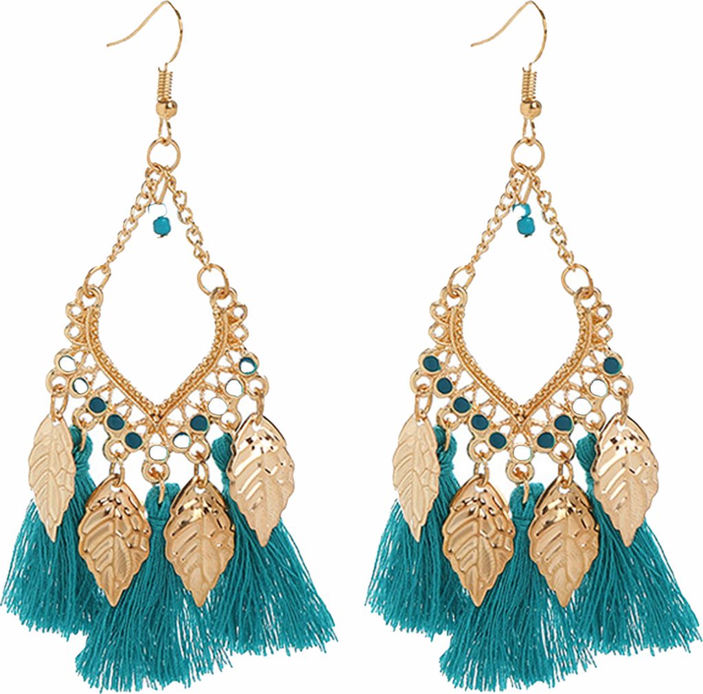 1 Paar baumelnde Ohrringe im ethnischen Stil, lichtbeständige Legierung, dekorative Quasten-Haken-Ohrringe, Schmuck, Geschenk für Mädchen-blauer...