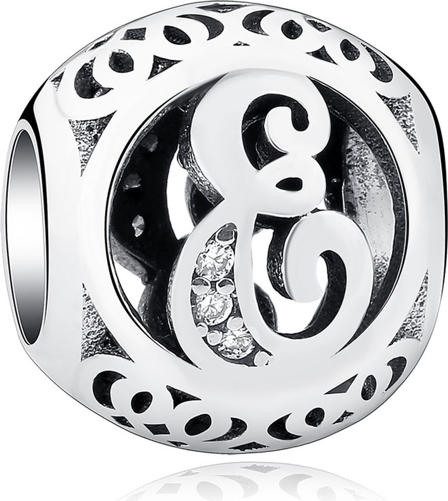 PANDACHARMS Kugel Buchstabe E Charm , 925er Sterling Produktbild 