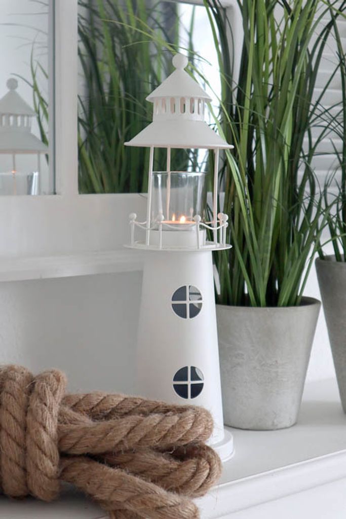 Leuchtturm WHITE OCEAN weiß aus Metall H37cm Windlicht Deko Produktbild 