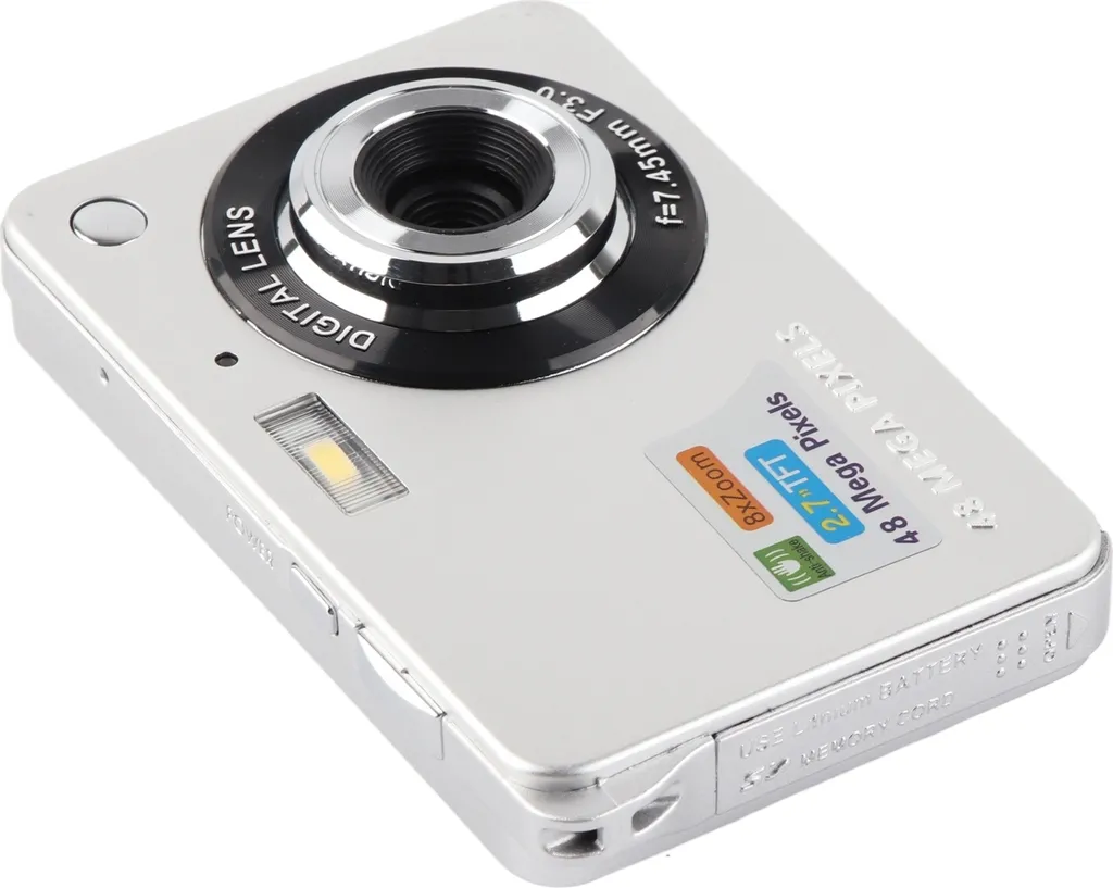 Caméra compacte numérique de poche pour photo et vidéo HD argentée