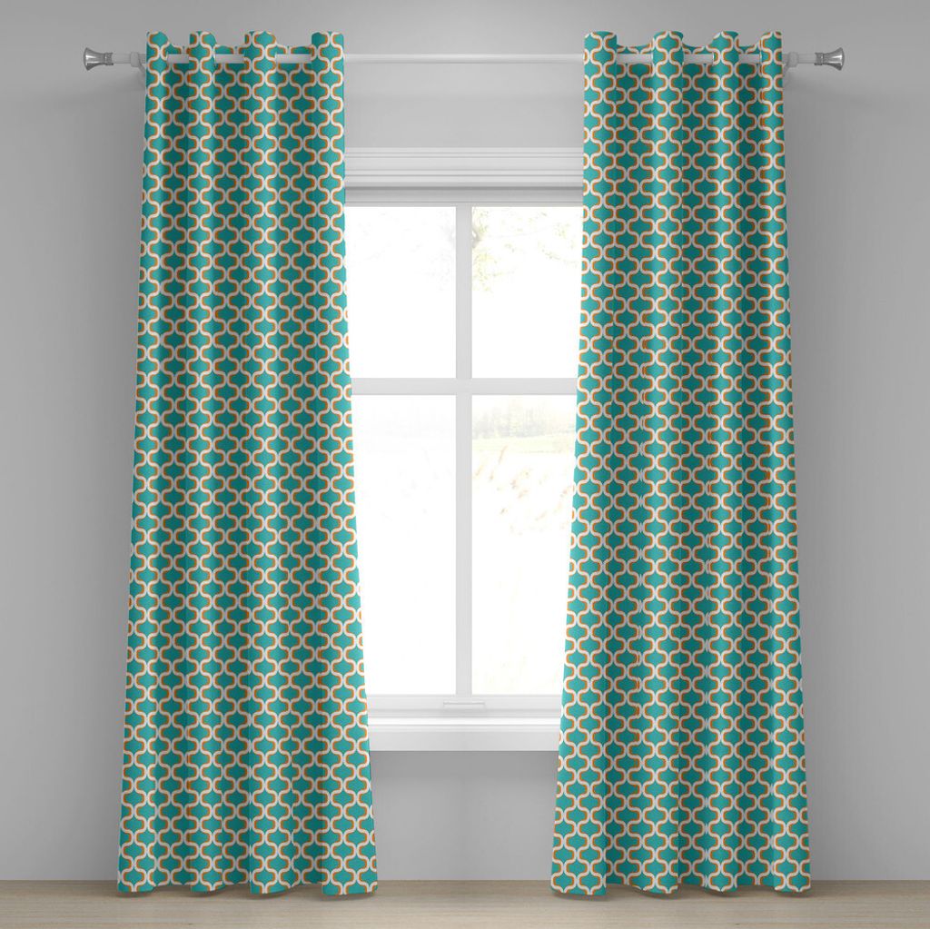 ABAKUHAUS Geometrisch Ösenvorhang, Siebziger Nostalgische Artful, das symmetrisches mathematisches Form-Design wiederholt, Dekorative 2-Panel-Fens...