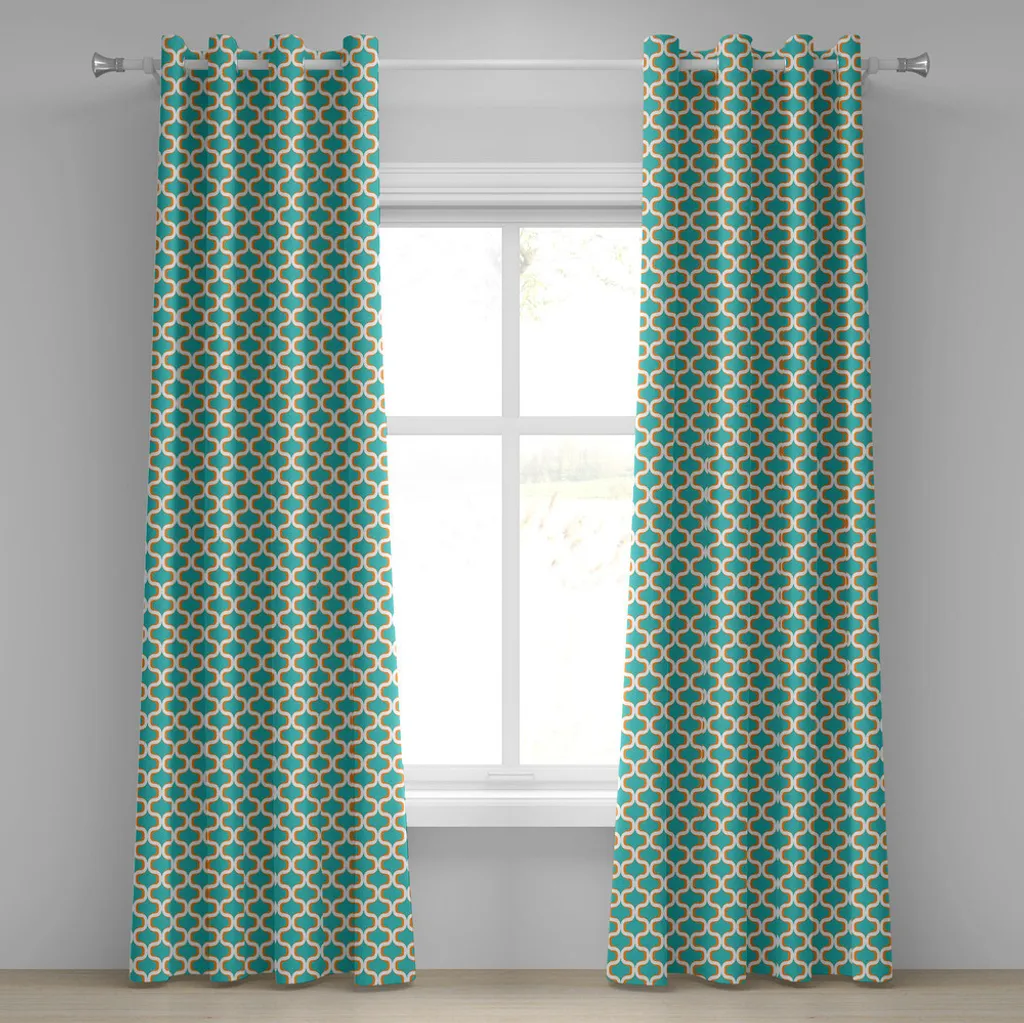 Rideau géométrique motif mathématique répétitif orange bleu 280x245 cm