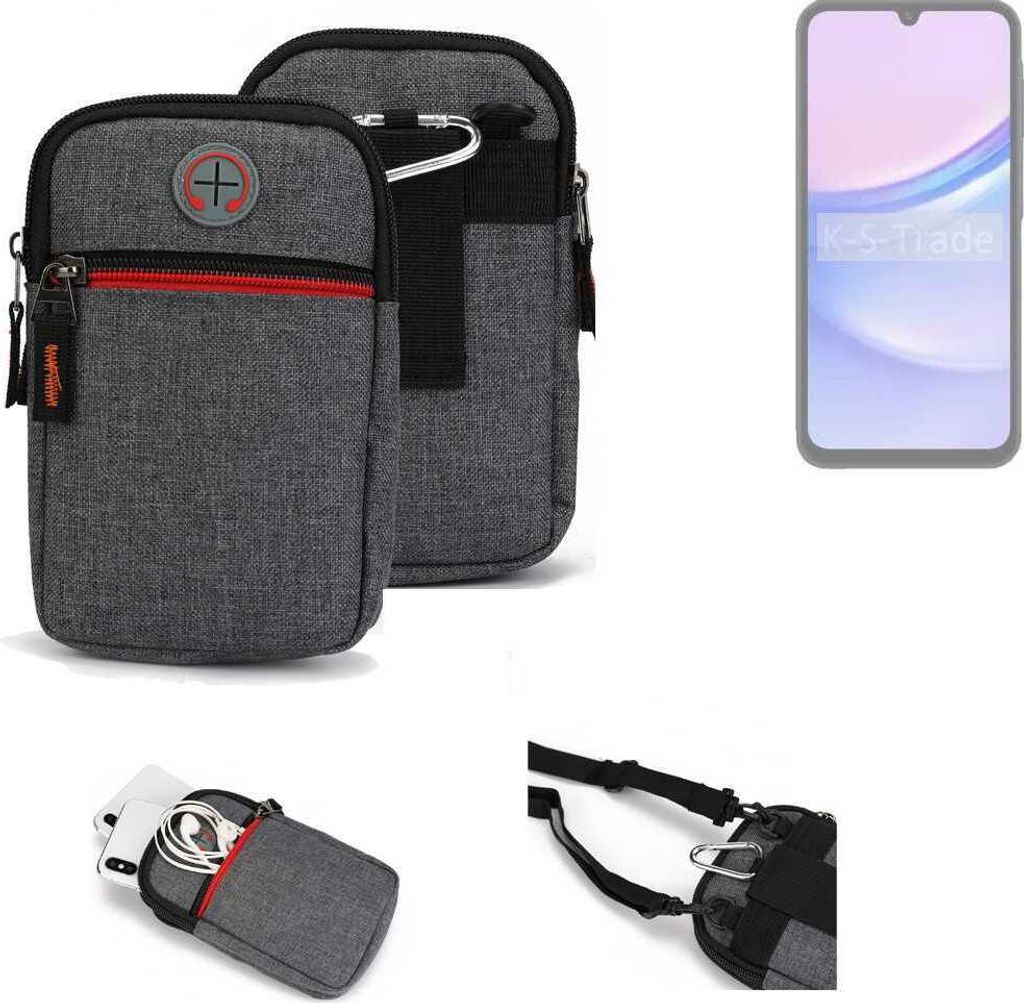 K-S-Trade Holster Gürteltasche kompatibel mit Samsung Galaxy A15 5G Handy Tasche Schutz Hülle grau Zusatzfächer 1x