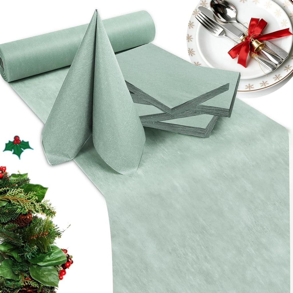 Tischläufer für Tisch & Servietten Set Dekoration für Events 25 m x 30 cm Grün