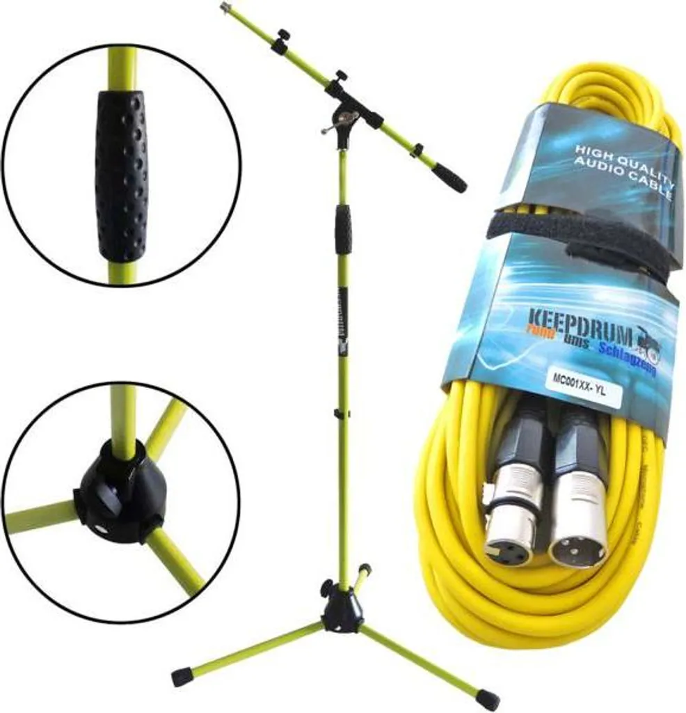 Pied de micro pour studio et scène Keepdrum MS106 YW jaune + câble