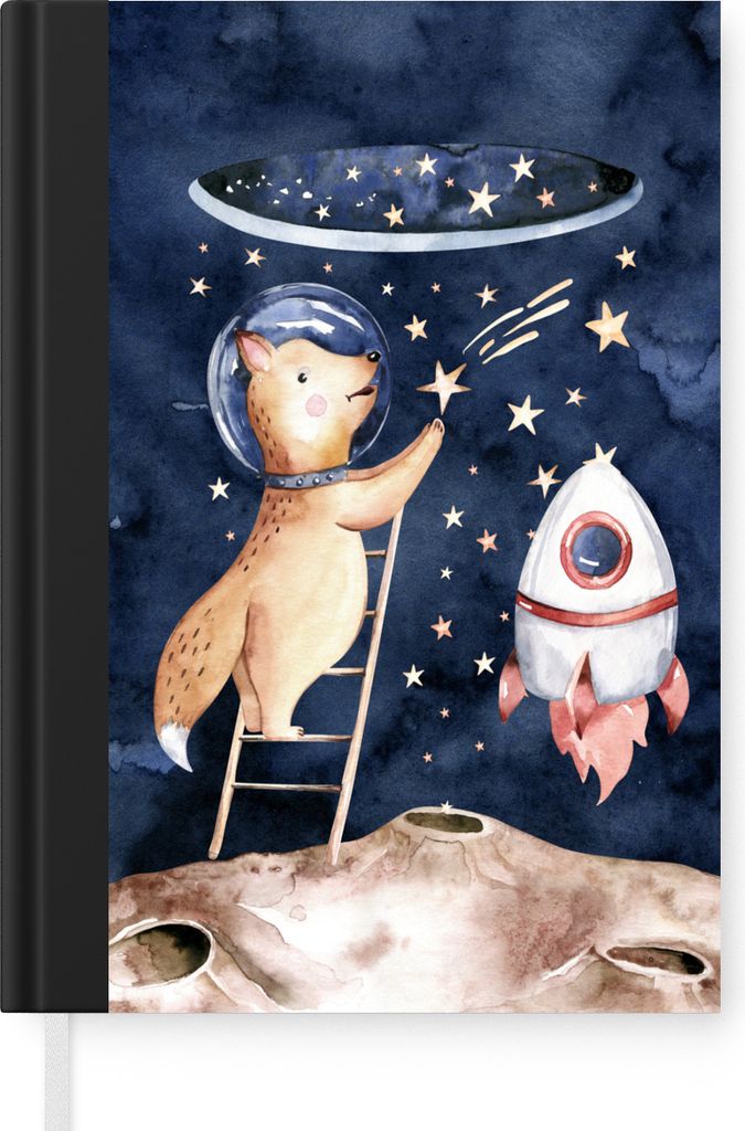 MuchoWow Notizbuch Tagebuch Haushaltsbuch Notebook A5 Weltraum - Rakete - Fuchs - Jungen - Mädchen - Kind - Notizblock - Notizheft - Notebook - ...