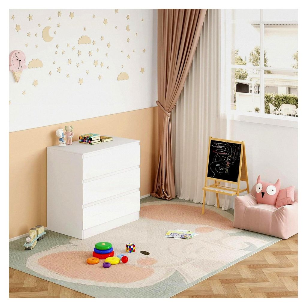 Kommode mit 3 Schubladen, platzsparender Kommodenschrank und Sideboard in Hochglanz Weiß, Schubladenkommode für Wohnzimmer, Schlafzimmer und Bür...