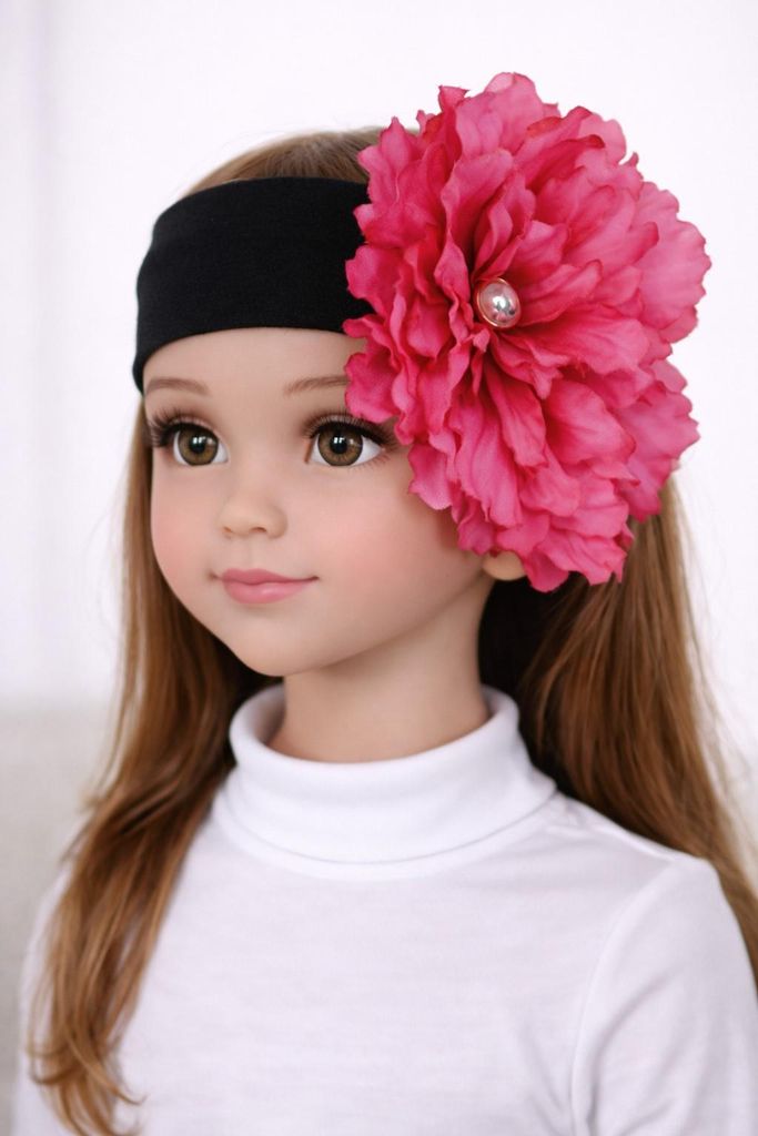 Gigis Bandana Mädchen Schwarz – mit pinker Blume für Kinder Produktbild 